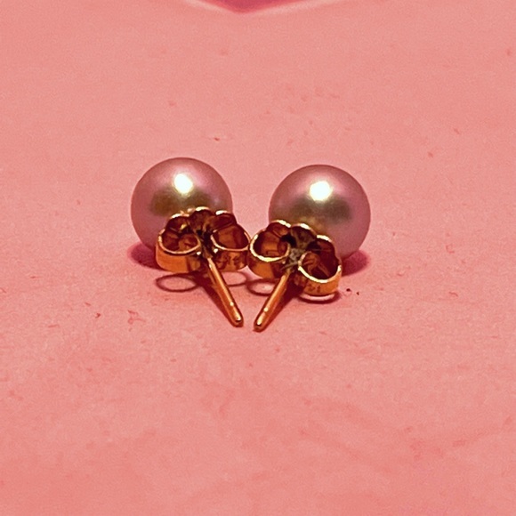 Vintage 14k Gold and Grey Pearl Stud Earrings (EUC) - Picture 2 of 5